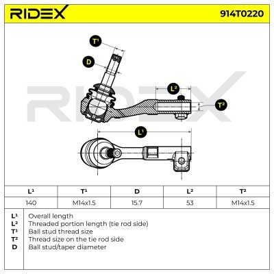 Końcówka drążka kierowniczego RIDEX 914T0220 914T0220 - foto 5