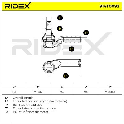 Końcówka drążka kierowniczego RIDEX 914T0092 914T0092 - foto 5