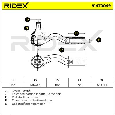 Końcówka drążka kierowniczego RIDEX 914T0049 914T0049 - foto 5
