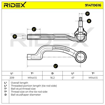 Końcówka drążka kierowniczego RIDEX 914T0616 914T0616 - foto 6
