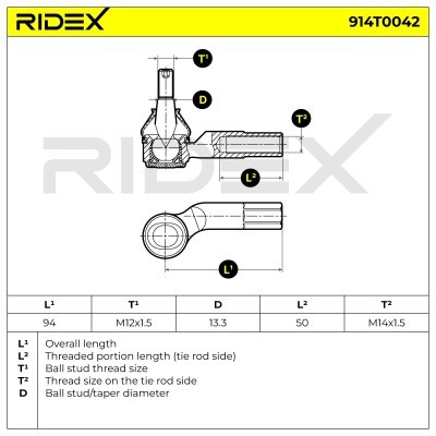 Końcówka drążka kierowniczego RIDEX 914T0042 914T0042 - foto 6