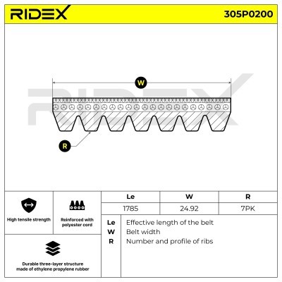 Pasek Klinowy Wielorowkowy RIDEX 305P0200 305P0200 - foto 3