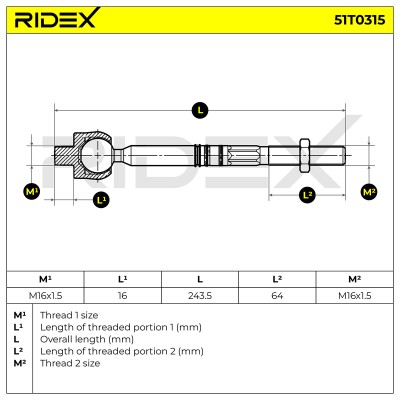 Drążek kierowniczy RIDEX 51T0315 51T0315 - foto 5