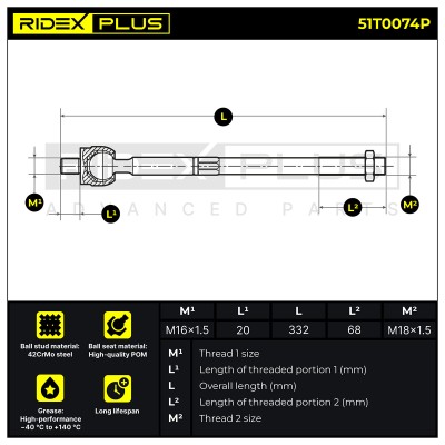 Drążek kierowniczy RIDEX 51T0074P 51T0074P - foto 6
