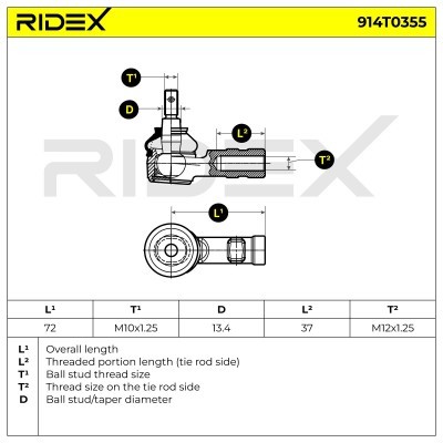 Końcówka drążka kierowniczego RIDEX 914T0355 914T0355 - foto 6