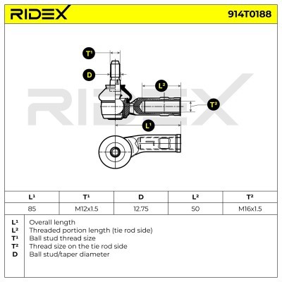 Końcówka drążka kierowniczego RIDEX 914T0188 914T0188 - foto 5