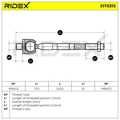 Drążek kierowniczy RIDEX 51T0313 51T0313 - foto 5