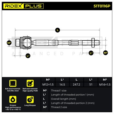 Drążek kierowniczy RIDEX 51T0116P 51T0116P - foto 6