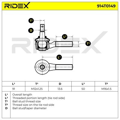 Końcówka drążka kierowniczego RIDEX 914T0149 914T0149 - foto 5