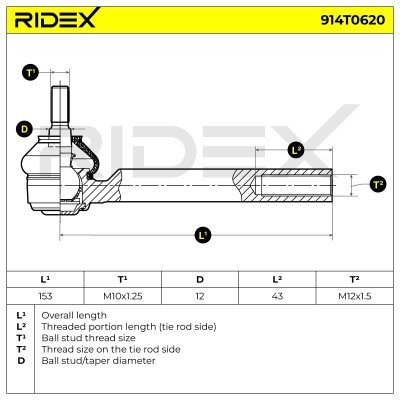 Końcówka drążka kierowniczego RIDEX 914T0620 914T0620 - foto 10