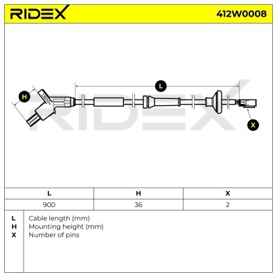 Czujnik ABS RIDEX 412W0008 412W0008 - foto 6