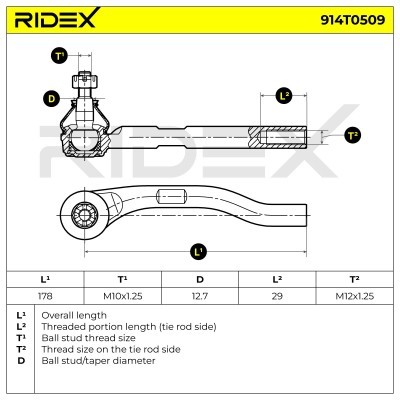Końcówka drążka kierowniczego RIDEX 914T0509 914T0509 - foto 6