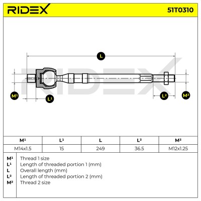 Drążek kierowniczy RIDEX 51T0310 51T0310 - foto 5