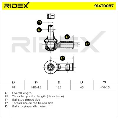 Końcówka drążka kierowniczego RIDEX 914T0087 914T0087 - foto 6