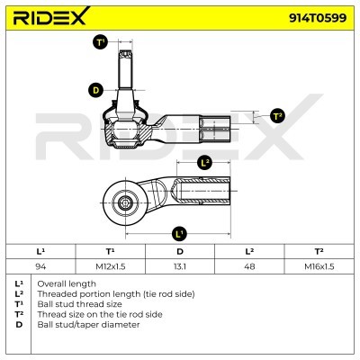 Końcówka drążka kierowniczego RIDEX 914T0599 914T0599 - foto 5