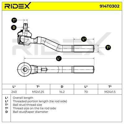 Końcówka drążka kierowniczego RIDEX 914T0302 914T0302 - foto 6