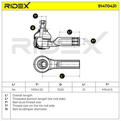 Końcówka drążka kierowniczego RIDEX 914T0431 914T0431 - foto 5