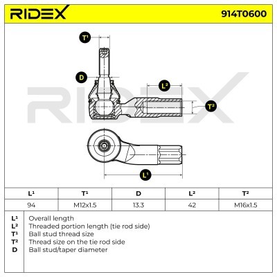 Końcówka drążka kierowniczego RIDEX 914T0600 914T0600 - foto 6