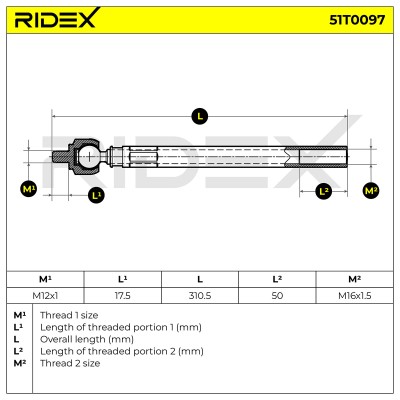 Drążek kierowniczy RIDEX 51T0097 51T0097 - foto 5
