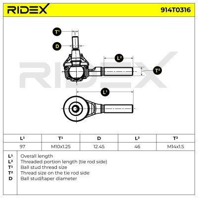 Końcówka drążka kierowniczego RIDEX 914T0316 914T0316 - foto 5