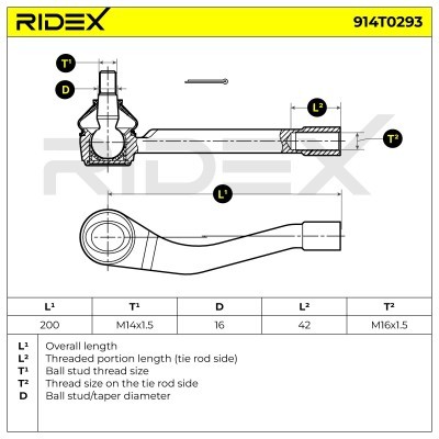Końcówka drążka kierowniczego RIDEX 914T0293 914T0293 - foto 5