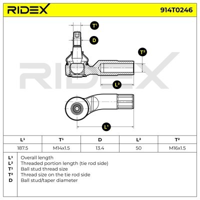 Końcówka drążka kierowniczego RIDEX 914T0246 914T0246 - foto 4