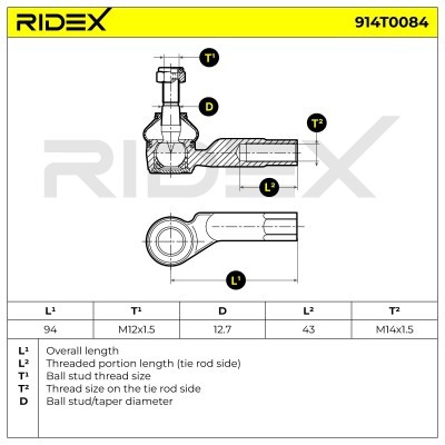 Końcówka drążka kierowniczego RIDEX 914T0084 914T0084 - foto 5