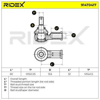 Końcówka drążka kierowniczego RIDEX 914T0417 914T0417 - foto 6