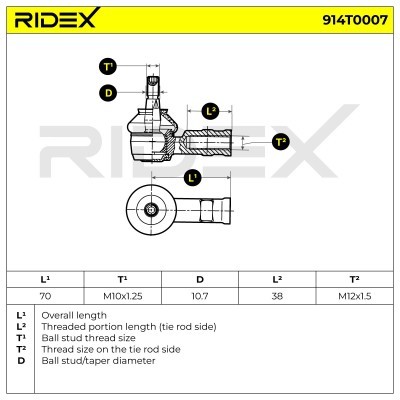 Końcówka drążka kierowniczego RIDEX 914T0007 914T0007 - foto 3