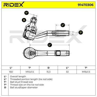 Końcówka drążka kierowniczego RIDEX 914T0306 914T0306 - foto 4