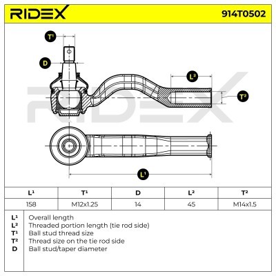 Końcówka drążka kierowniczego RIDEX 914T0502 914T0502 - foto 5