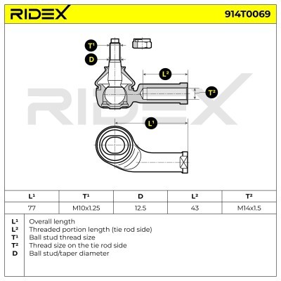 Końcówka drążka kierowniczego RIDEX 914T0069 914T0069 - foto 7