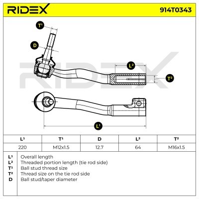 Końcówka drążka kierowniczego RIDEX 914T0343 914T0343 - foto 5