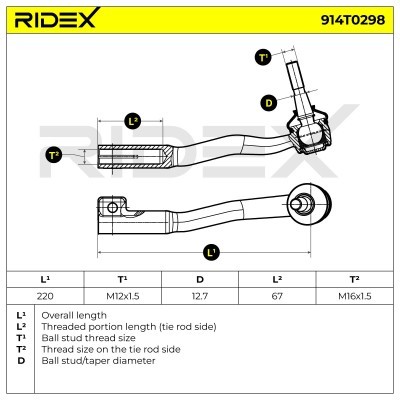 Końcówka drążka kierowniczego RIDEX 914T0298 914T0298 - foto 6