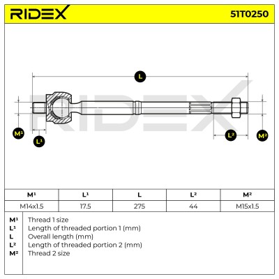 Drążek kierowniczy RIDEX 51T0250 51T0250 - foto 5