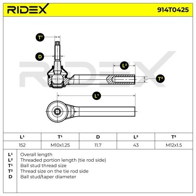 Końcówka drążka kierowniczego RIDEX 914T0425 914T0425 - foto 10