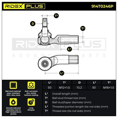 Końcówka drążka kierowniczego RIDEX 914T0246P 914T0246P - foto 8