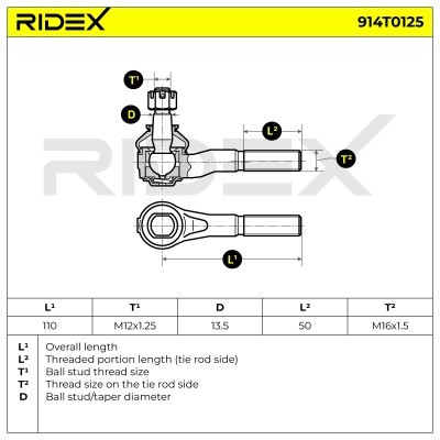 Końcówka drążka kierowniczego RIDEX 914T0125 914T0125 - foto 7