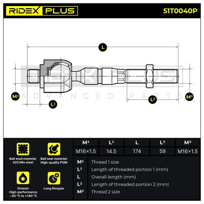 Drążek kierowniczy RIDEX 51T0040P 51T0040P - foto 6