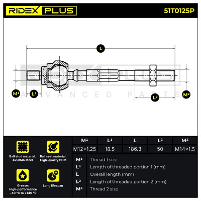 Drążek kierowniczy RIDEX 51T0125P 51T0125P - foto 6