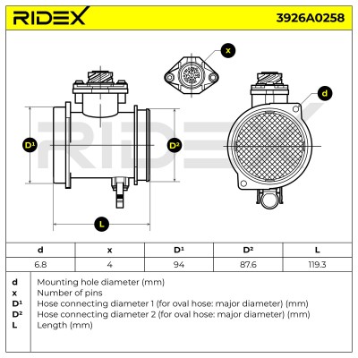 Przepływomierz Masowy Powietrza RIDEX 3926A0258 3926A0258 - foto 6