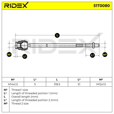 Drążek kierowniczy RIDEX 51T0080 51T0080 - foto 6