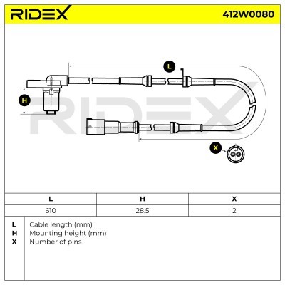 Czujnik ABS RIDEX 412W0080 412W0080 - foto 3