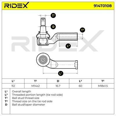Końcówka drążka kierowniczego RIDEX 914T0108 914T0108 - foto 3