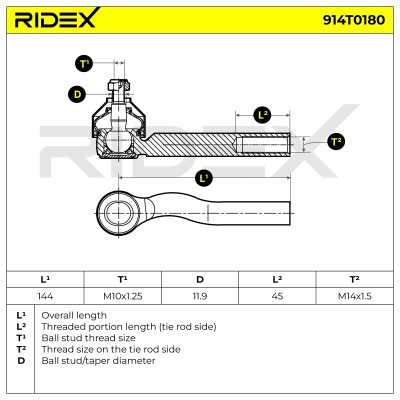 Końcówka drążka kierowniczego RIDEX 914T0180 914T0180 - foto 5