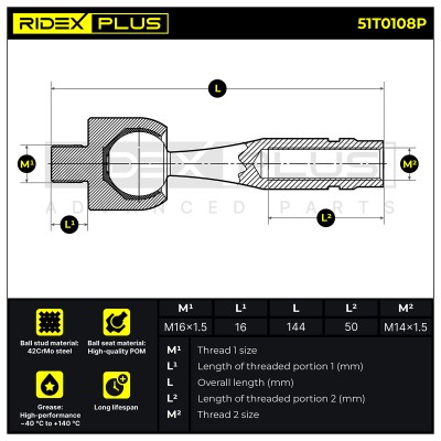 Drążek kierowniczy RIDEX 51T0108P 51T0108P - foto 6