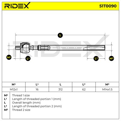 Drążek kierowniczy RIDEX 51T0090 51T0090 - foto 6