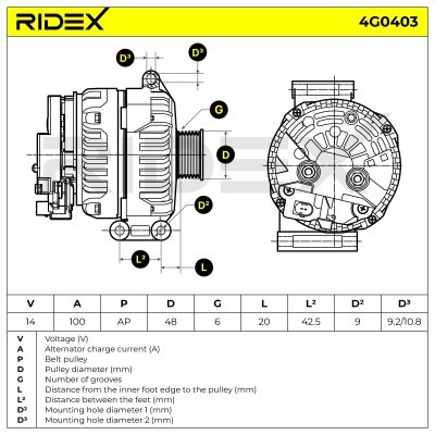 Alternator RIDEX 4G0403 4G0403 - foto 5
