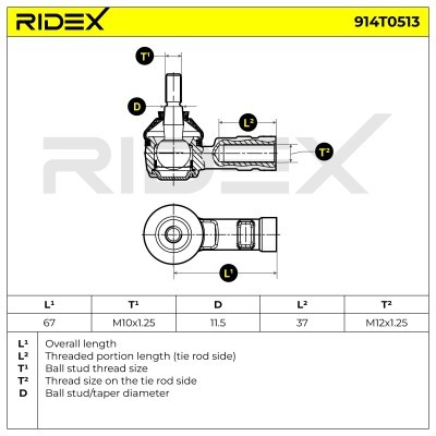 Końcówka drążka kierowniczego RIDEX 914T0513 914T0513 - foto 5