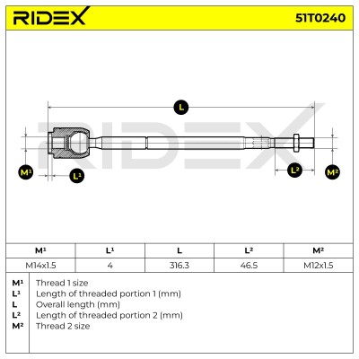 Drążek kierowniczy RIDEX 51T0240 51T0240 - foto 5